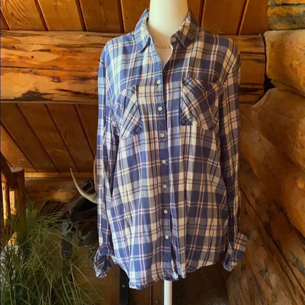 Light pink/light blue/white plaid button down